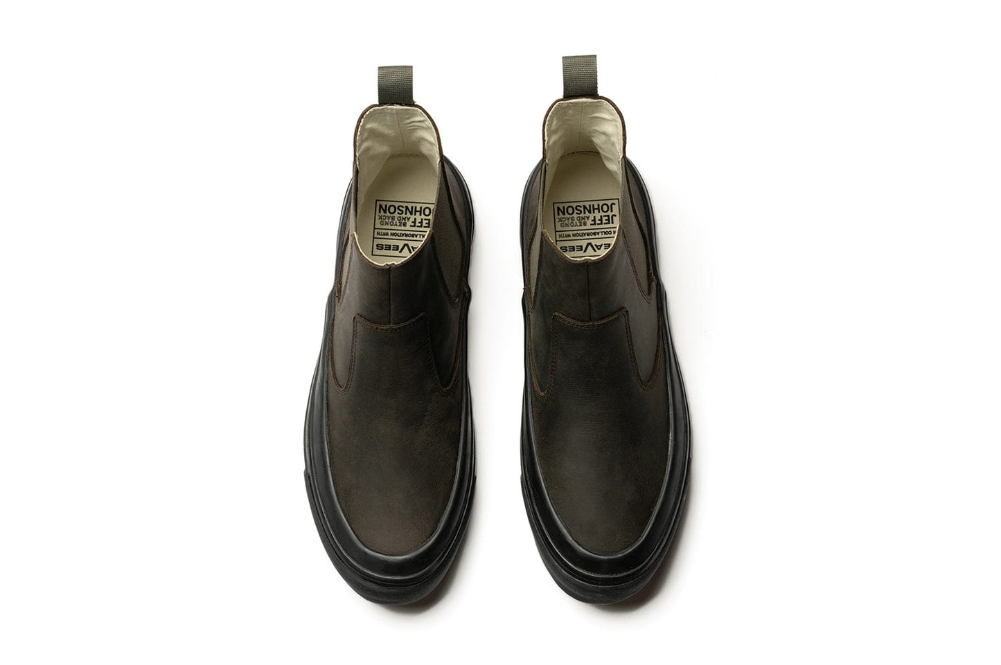 Top-down view of Beyond & Back Boot in Black Olive on white backdrop.