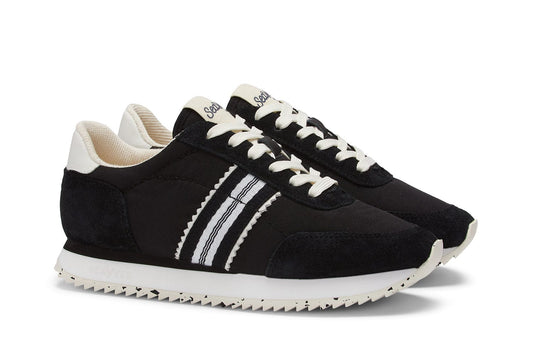 Women's Royal Runner sneaker in Raven nylon and suede, three-quarter view