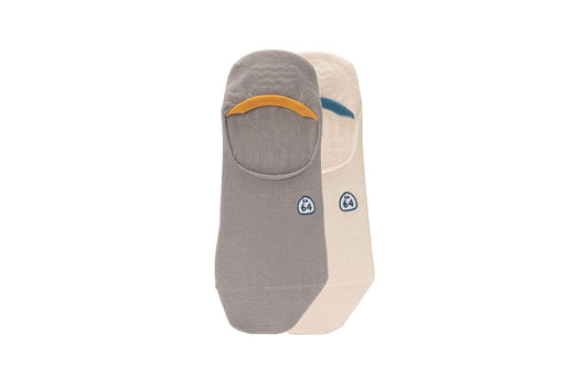 Mens Hideaways No Show Socks 2 Pack - Grey and Sand