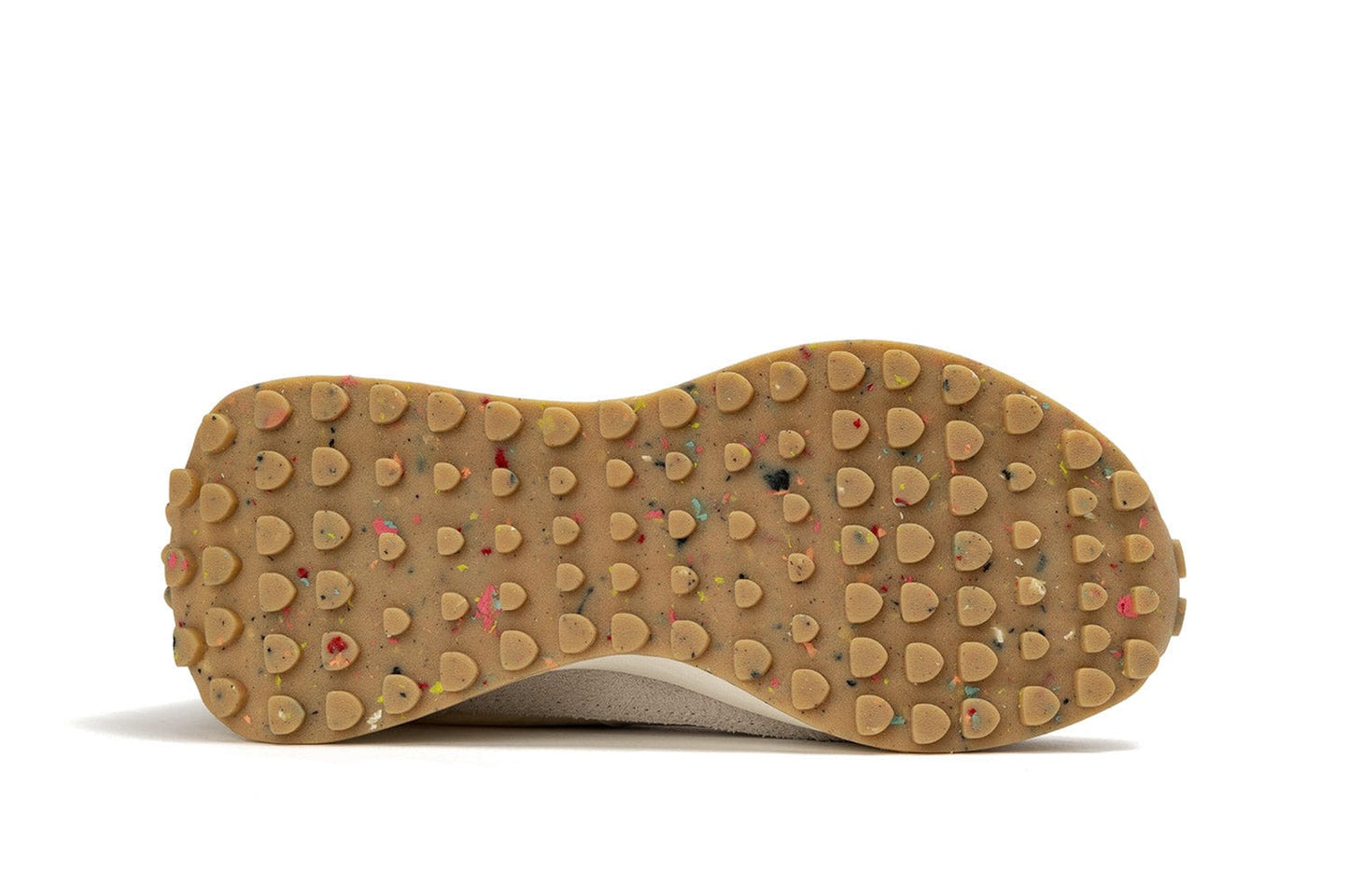 View of the bottom of the Acorn Trainer in the color Cloud, showcasing the recycled material sole.