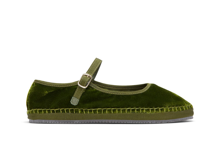Women's Carlyle Mary Jane in Dark Moss fabric, side view