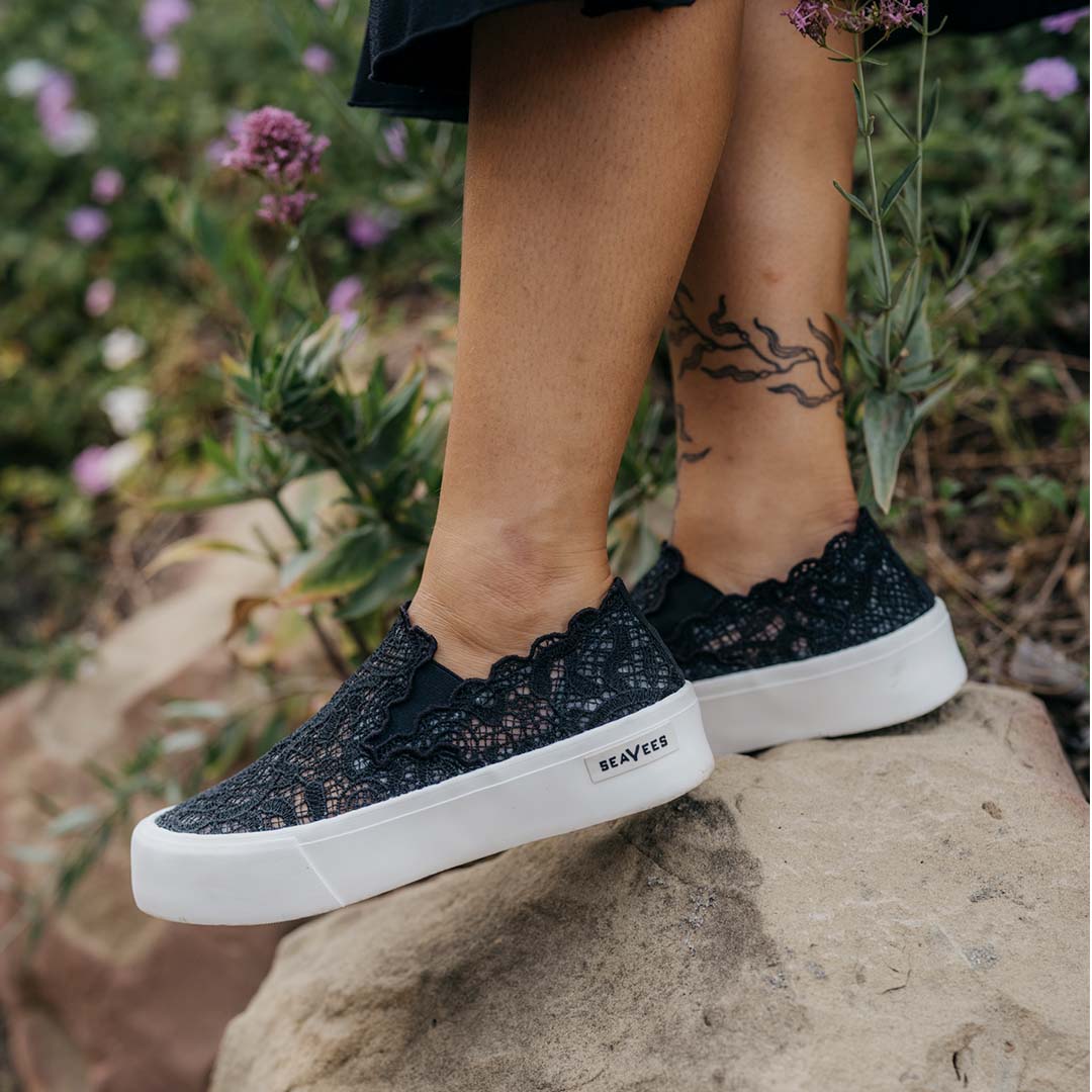 Womens - Baja Slip On Platform - Black Lace