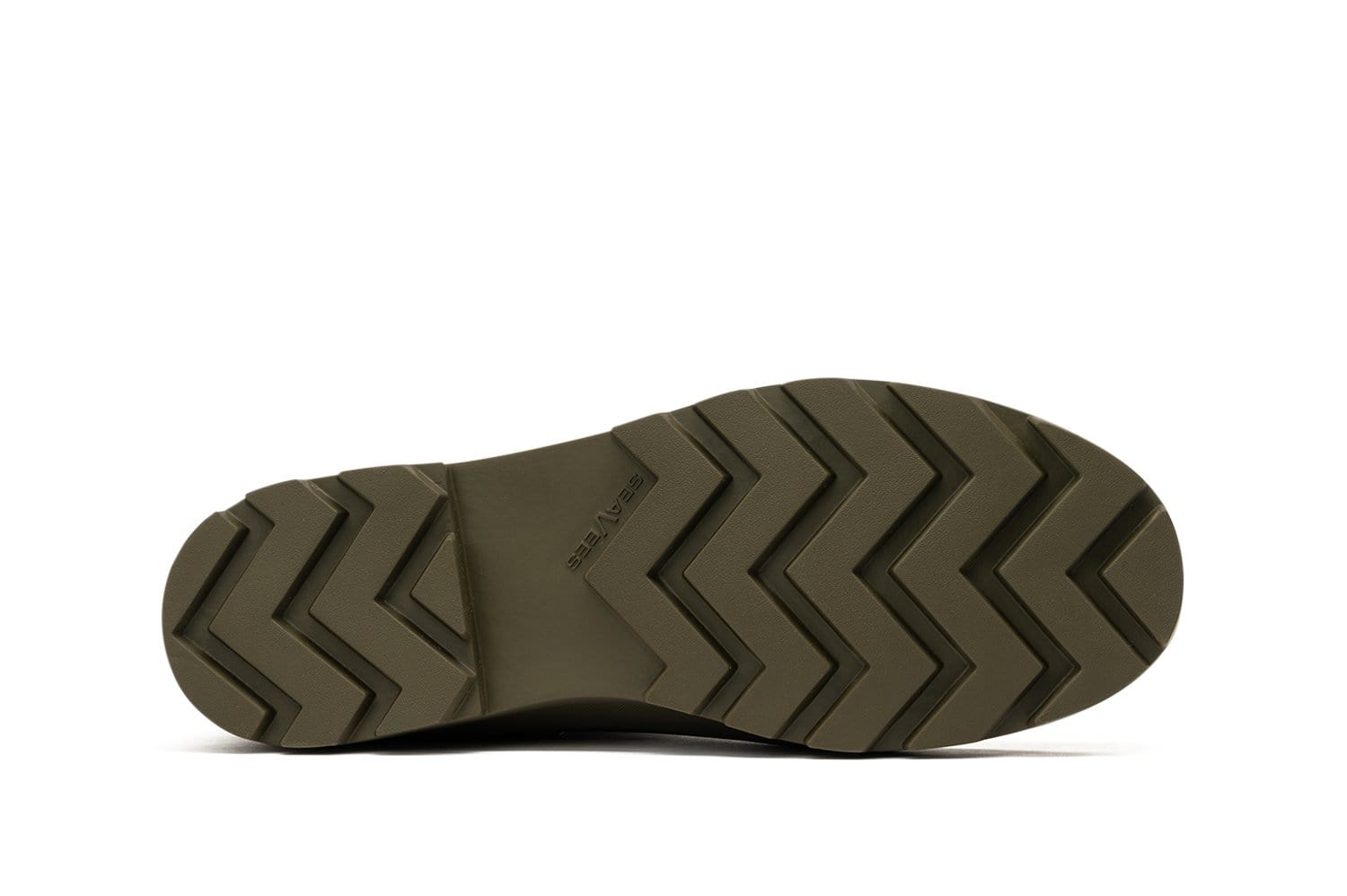 Sole view of Bolinas Off Shore Boot in Military Olive, showing the tread design.