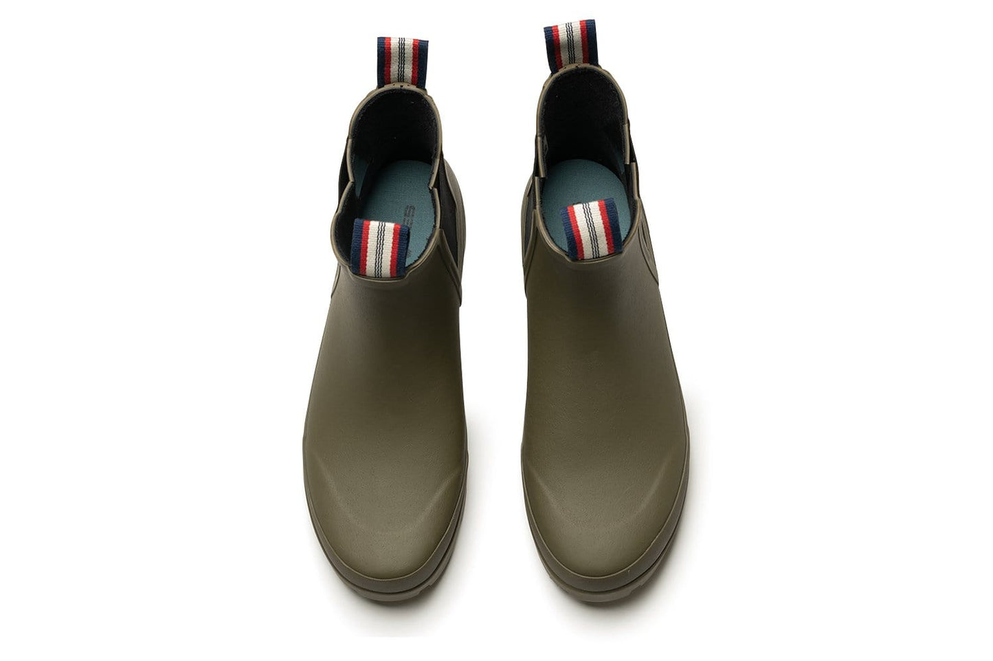 Top view of Bolinas Off Shore Boot in Military Olive, highlighting the elastic sides.
