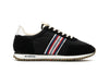 Side view of Royal Runner sneaker in Black featuring SeaVees logo and recycled bottom.